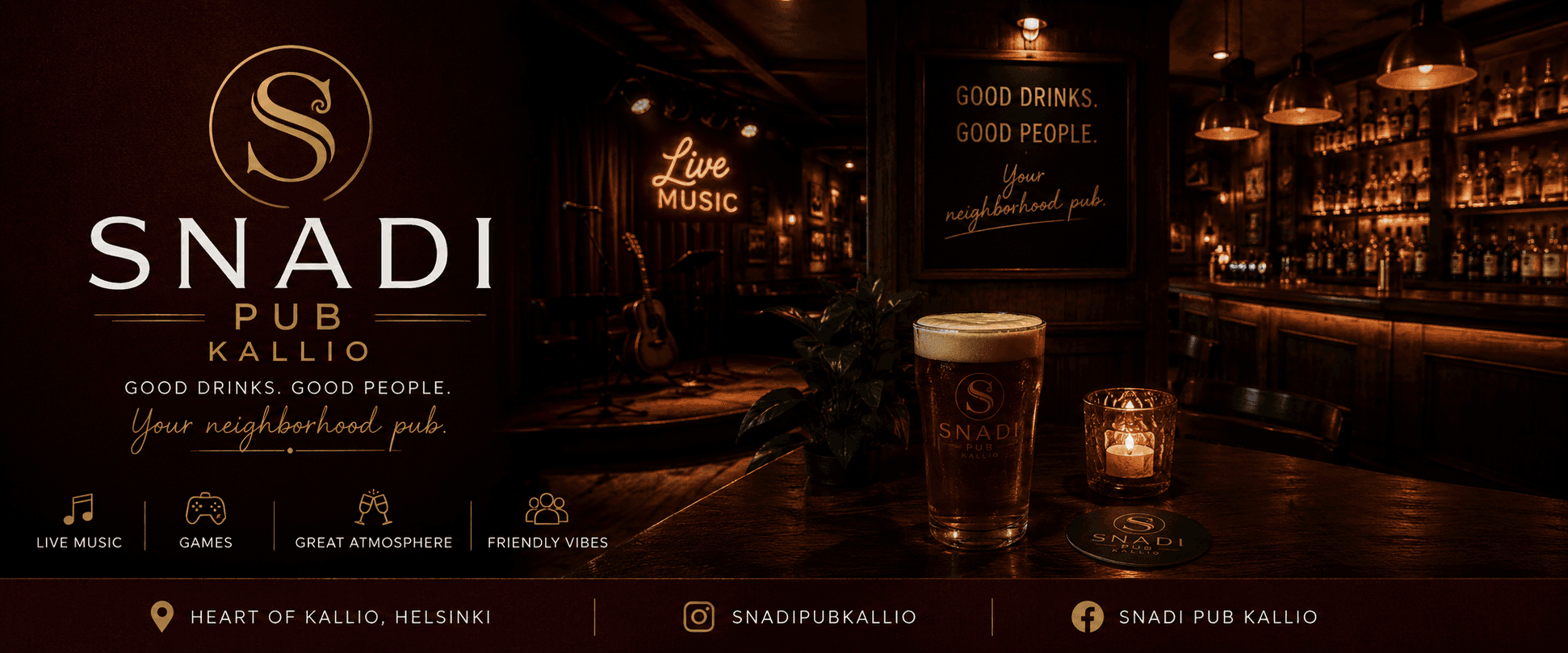 Atmospheric interior of Snadi Pub Kallio, a neighborhood pub in Helsinki